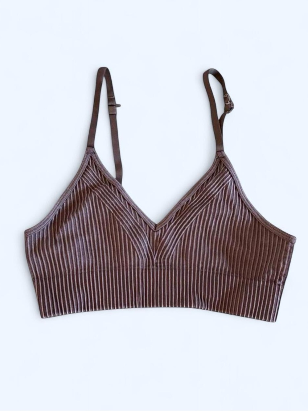 Aerie Ribbed V-Neck Bralette in Chocolate Brown